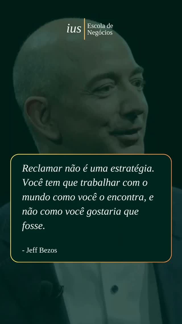 A realidade é o seu ponto de partida, não uma barreira "Reclamar não muda o cenário. Você tem que trabalhar com o mundo como ele é, e não como você gostaria que fosse." Quando Jeff Bezos disse isso, ele nos lembrou que a chave para o sucesso não está em lamentar o que falta, mas em agir com o que temos em mãos. Empresários de sucesso transformam obstáculos em degraus. Em vez de focar no que não está ideal, eles miram no que podem construir hoje, com os recursos e a realidade ao seu redor. Quanto mais nos adaptamos, mais fortes ficamos – e mais preparados para enfrentar novos desafios. Desafie-se a olhar além dos problemas e a encontrar oportunidades. Afinal, a resiliência e a visão prática são o que diferenciam aqueles que avançam dos que ficam pelo caminho. E você? Está pronto para transformar suas circunstâncias em conquistas?  Que tal começar com nosso curso de Zero à Empresário? Nele você aprende o necessário para enfrentar o mundo dos negócios e estruturar sua empresa.#iusescoladenegocios #empreendedorismo #negocios #empresario